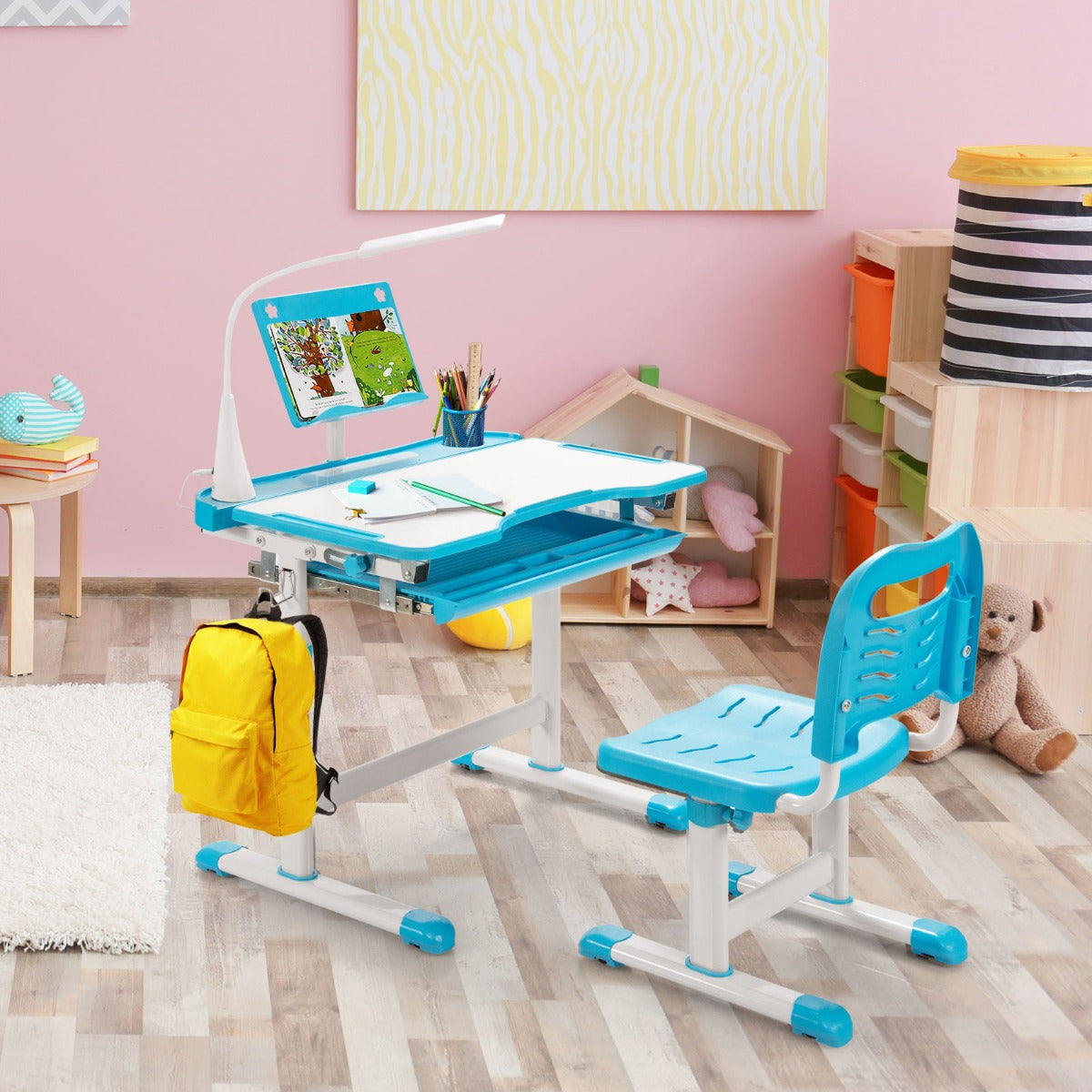 Schreibtisch Kinder, Kindertisch, Kinderschreibtisch Set, Tisch kann bis zu 100 kg, Stuhl bis zu 80 kg, Costway, 8