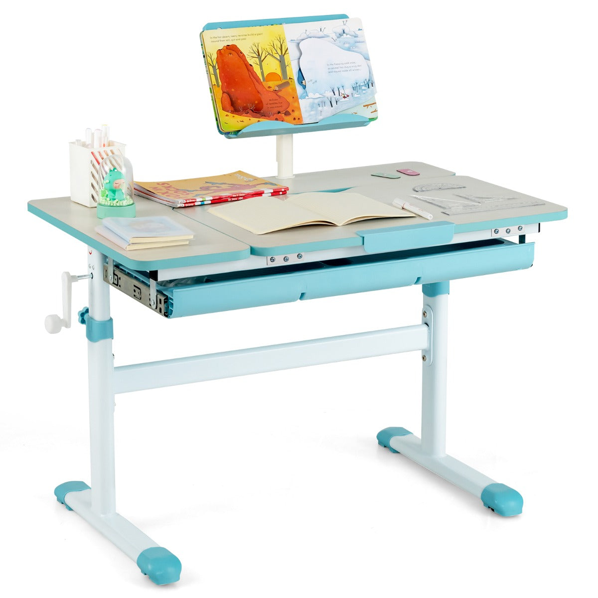 Schreibtisch Kinder, Stabil, Höhenverstellbares Kinderschreibtisch, Tischhöhe von 51 cm bis 73 cm, Blau, Costway, 1