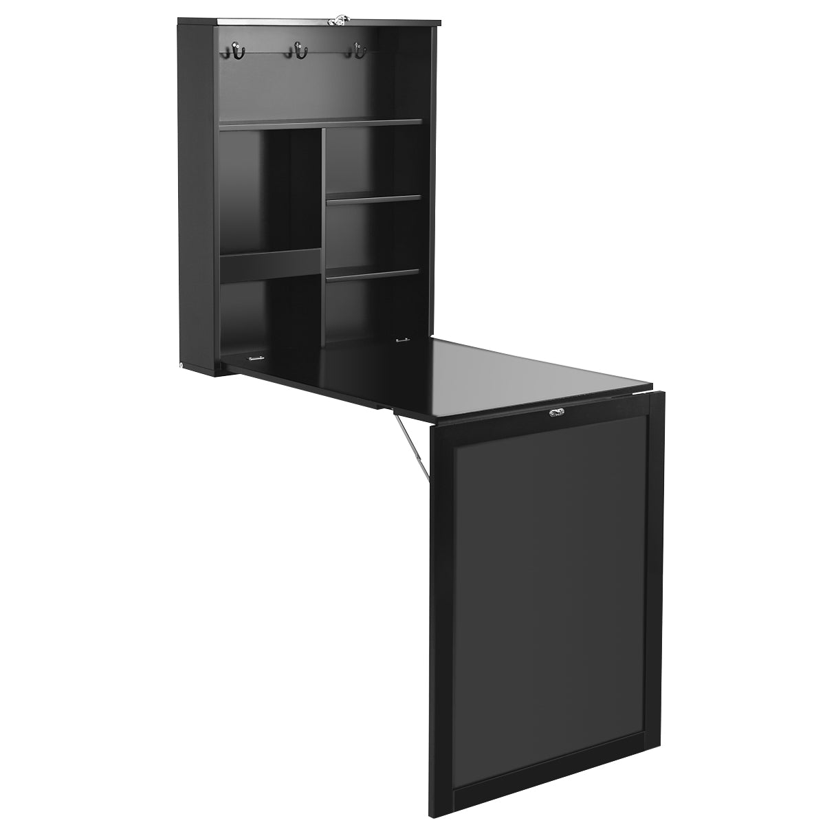 Schreibtisch Klappbar, Wandtischm, Ausklappbarer Wandklapptisch, Umwandelbarer Schreibtisch, Schreibtisch Schwarz, Costway, 5