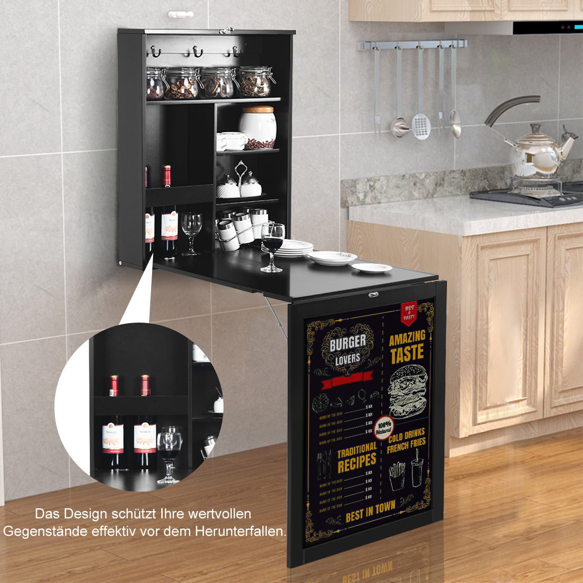 Schreibtisch Klappbar, Wandtischm, Ausklappbarer Wandklapptisch, Umwandelbarer Schreibtisch, Schreibtisch Schwarz, Costway, 9