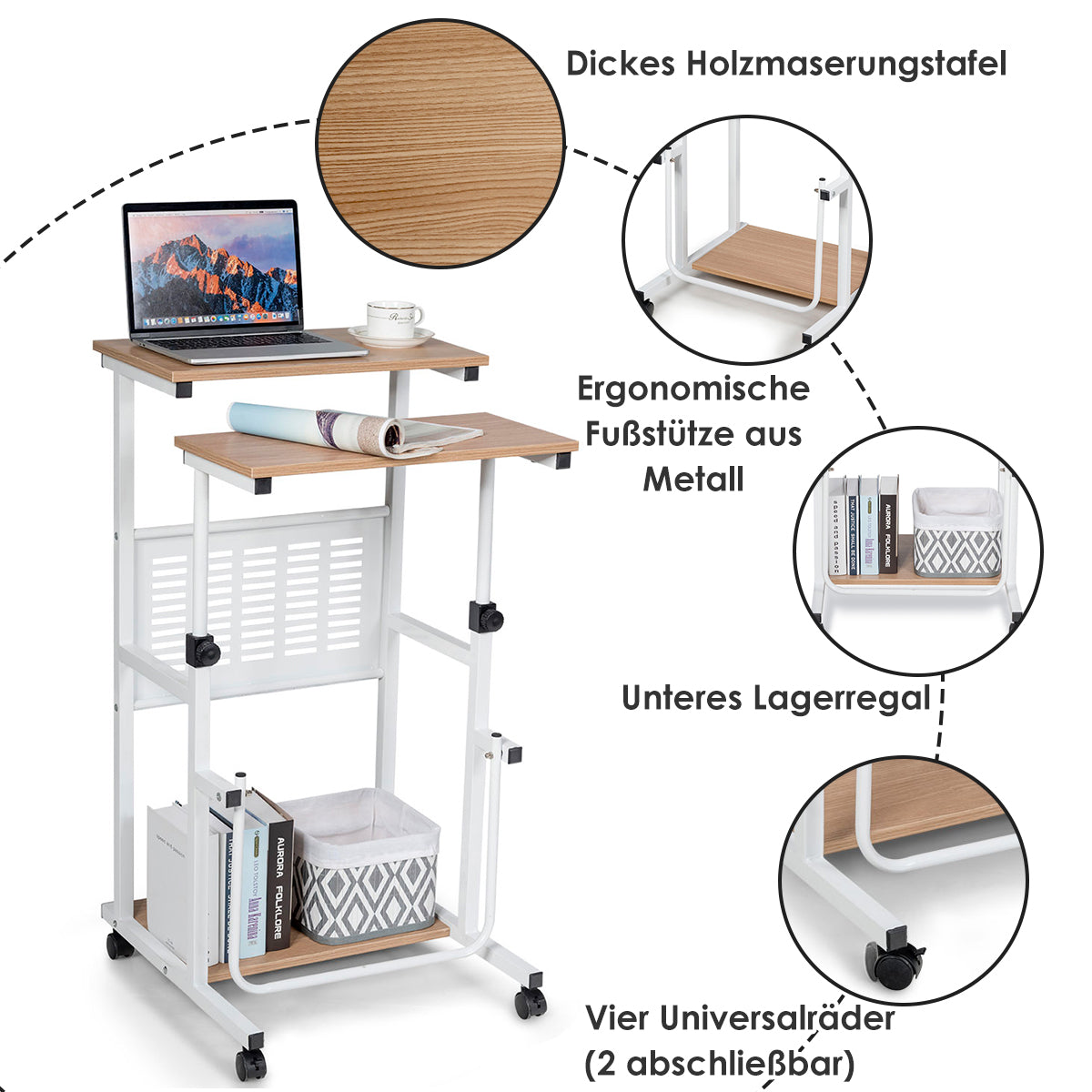 Schreibtisch, Kleiner Schreibtisch, Bürotisch, Laptoptisch, Laptoptisch Höhenverstellbar, Schreibtisch Holz, Costway, 4
