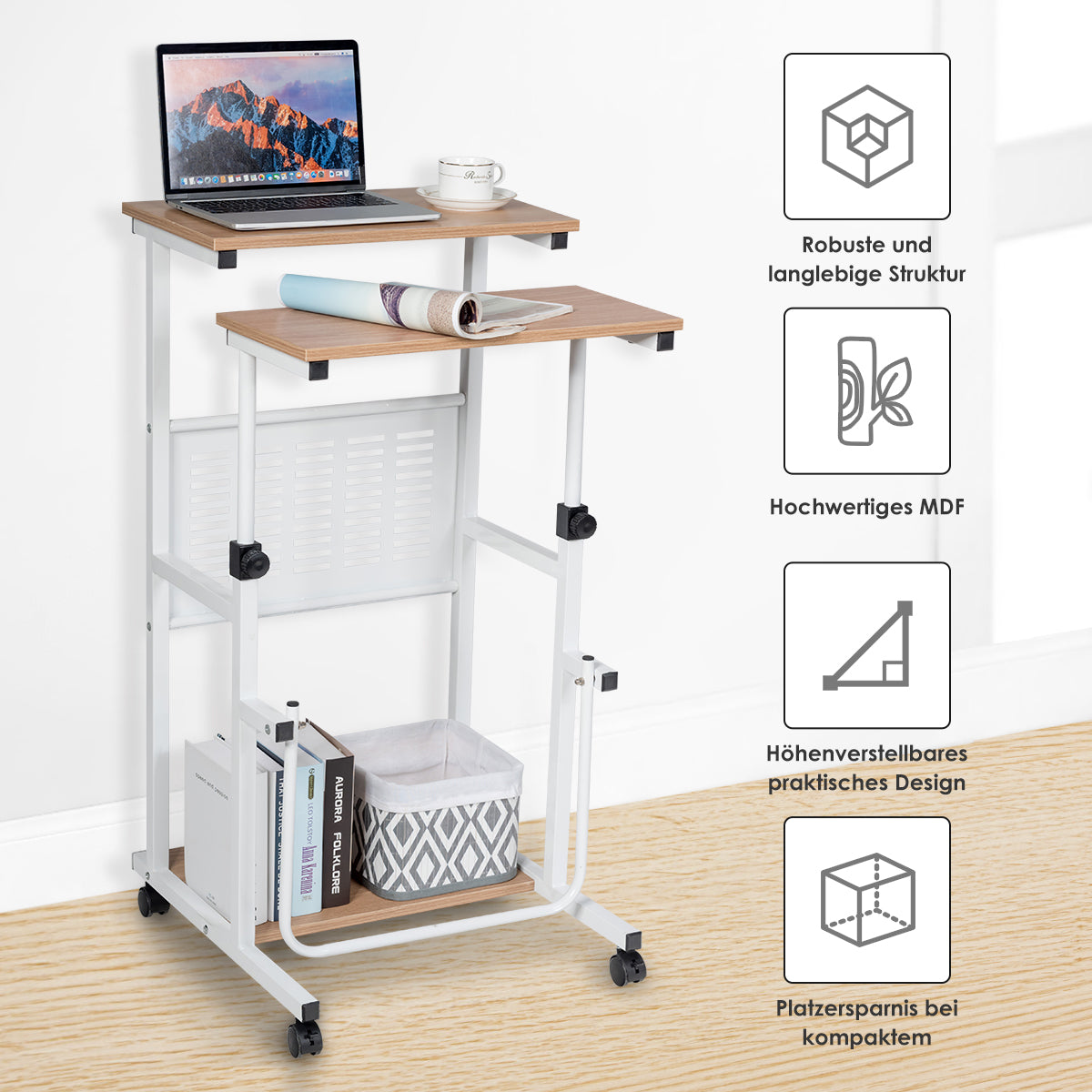 Schreibtisch, Kleiner Schreibtisch, Bürotisch, Laptoptisch, Laptoptisch Höhenverstellbar, Schreibtisch Holz, Costway, 5