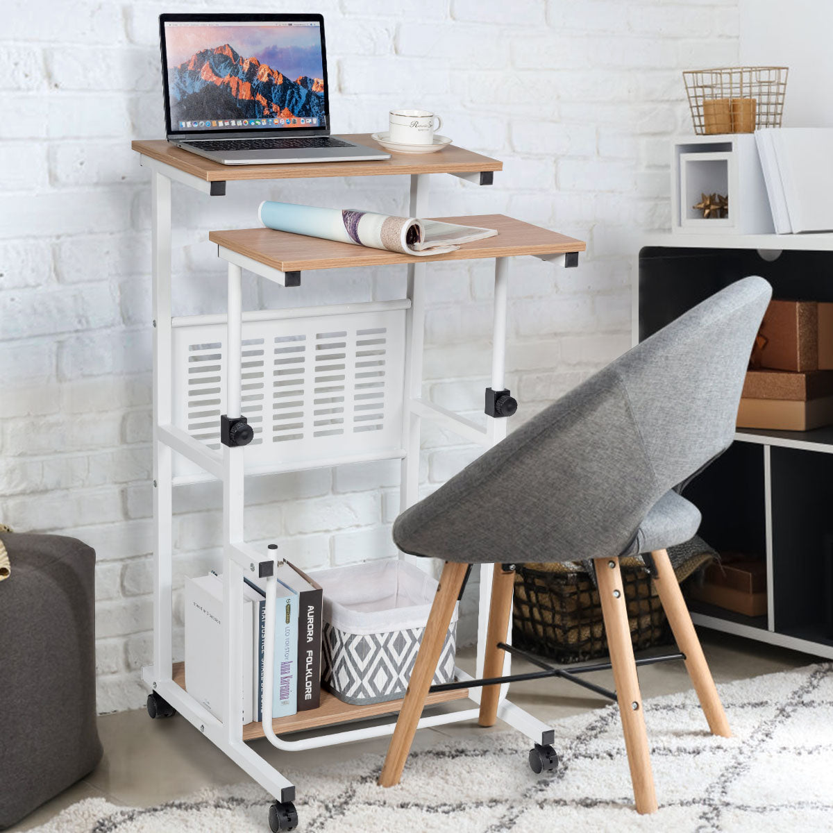 Schreibtisch, Kleiner Schreibtisch, Bürotisch, Laptoptisch, Laptoptisch Höhenverstellbar, Schreibtisch Holz, Costway, 6