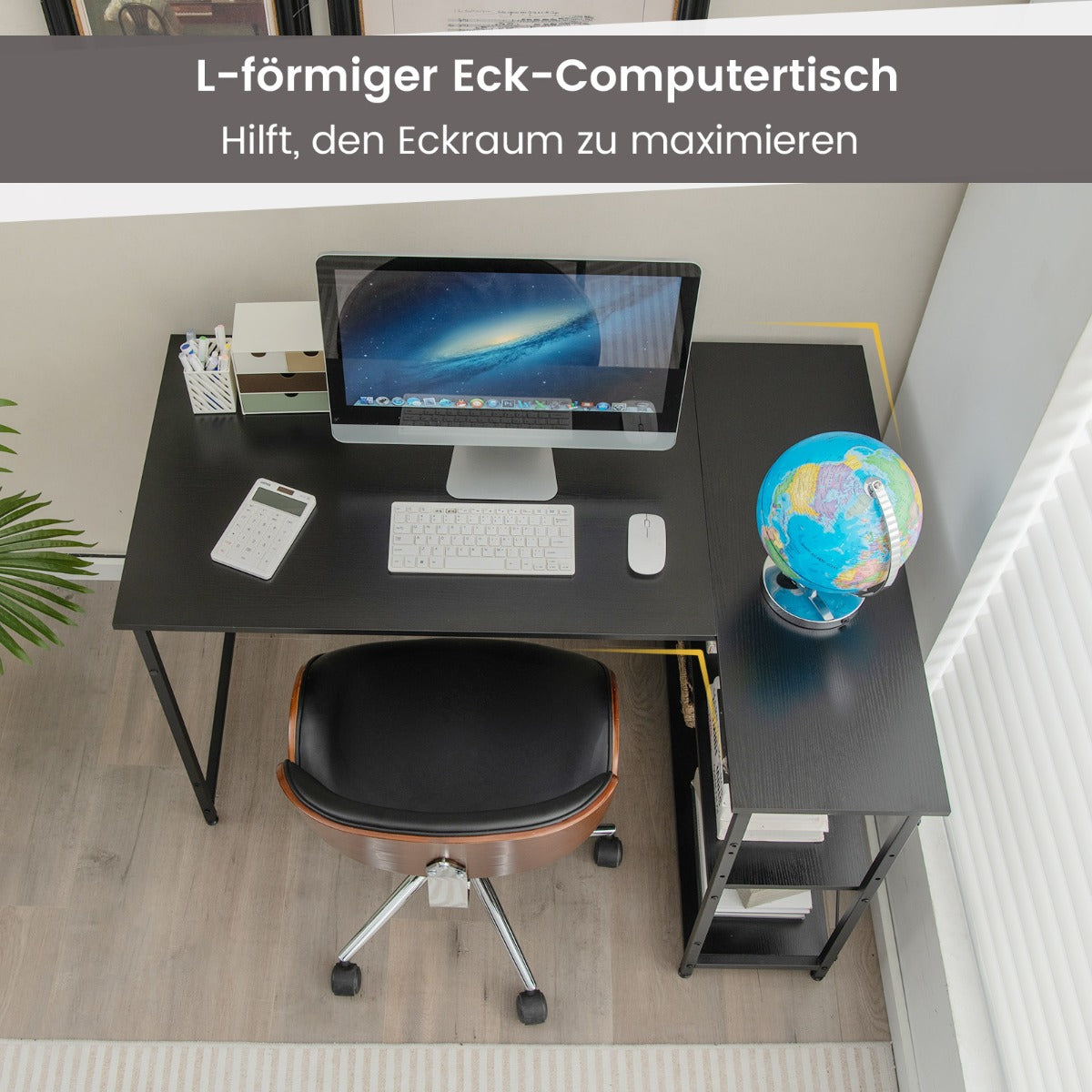 Schreibtisch L Form, L Schreibtisch, Schreibtisch mit Stauraum, Kleiner Schreibtisch, Schreibtisch Schwarz, Costway, 3