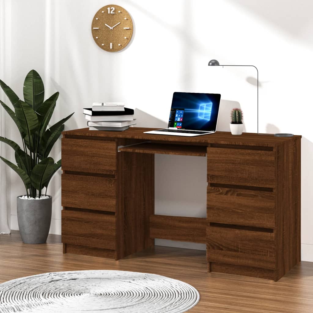 Schreibtisch, Schreibtisch Holz, 140x50x77 cm, Schreibtisch mit Schubladen, Holzwerkstoff, Braun Eichen-Optik, vidaXL, 8
