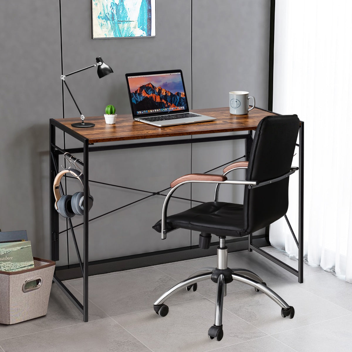 Schreibtisch, Schreibtisch Klappbar, Platzsparender Schreibtisch Klappbar, Laptoptisch, Costway, 1