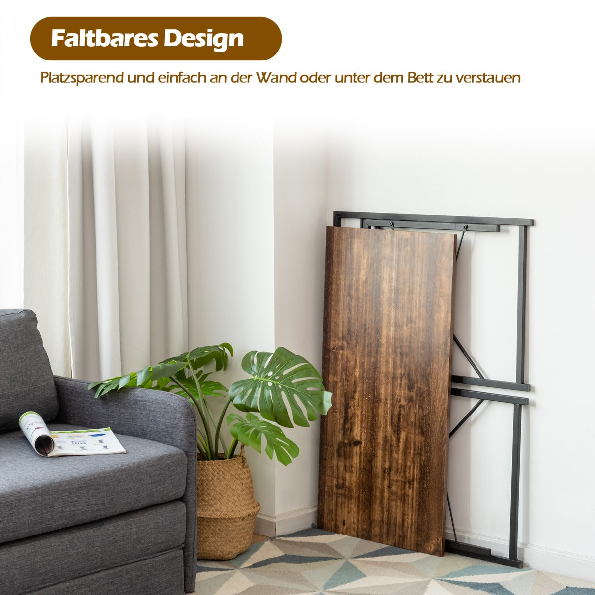 Schreibtisch, Schreibtisch Klappbar, Platzsparender Schreibtisch Klappbar, Laptoptisch, Costway, 6