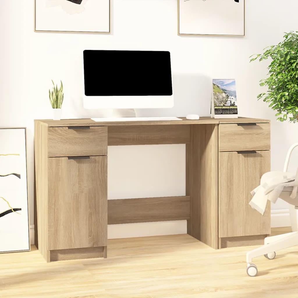 Schreibtisch mit Schubladen, Schreibtisch Klein, Schreibtisch Büro, Holz Schreibtisch, mit Beistellschrank, vidaXL, 3