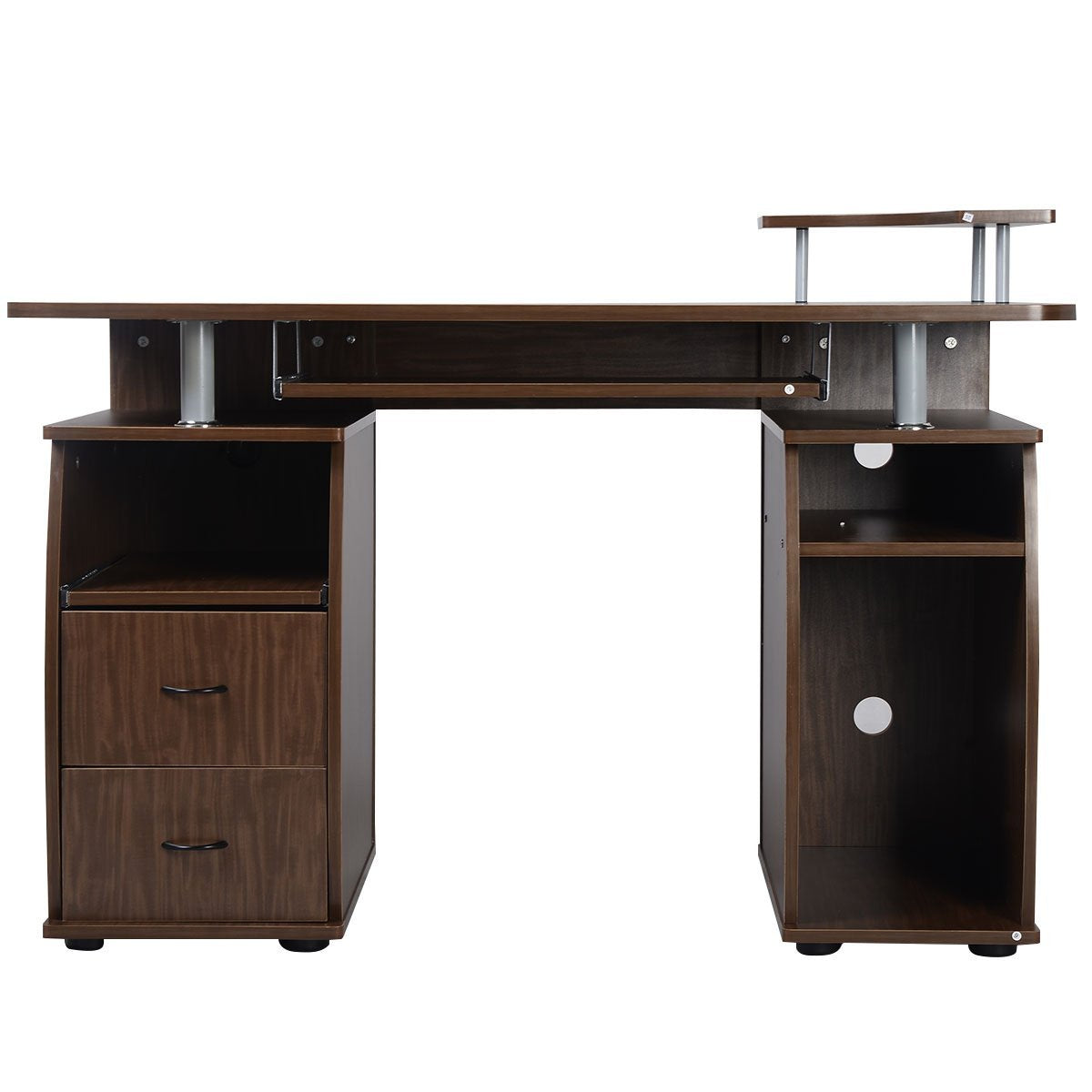 Schreibtisch, platzsparender Computertisch, mit Druckerablage, Walnut, Costway, 2