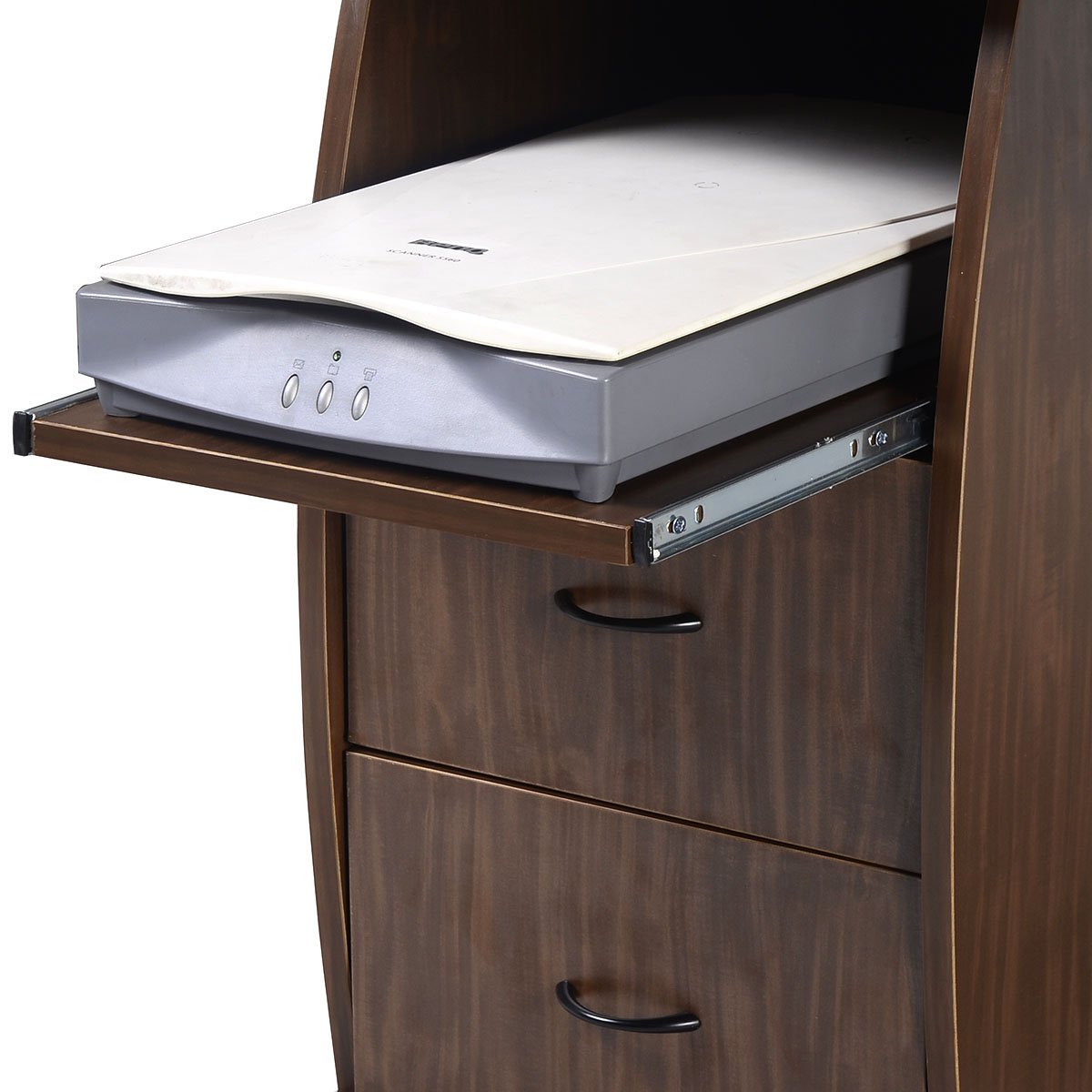 Schreibtisch, platzsparender Computertisch, mit Druckerablage, Walnut, Costway, 3