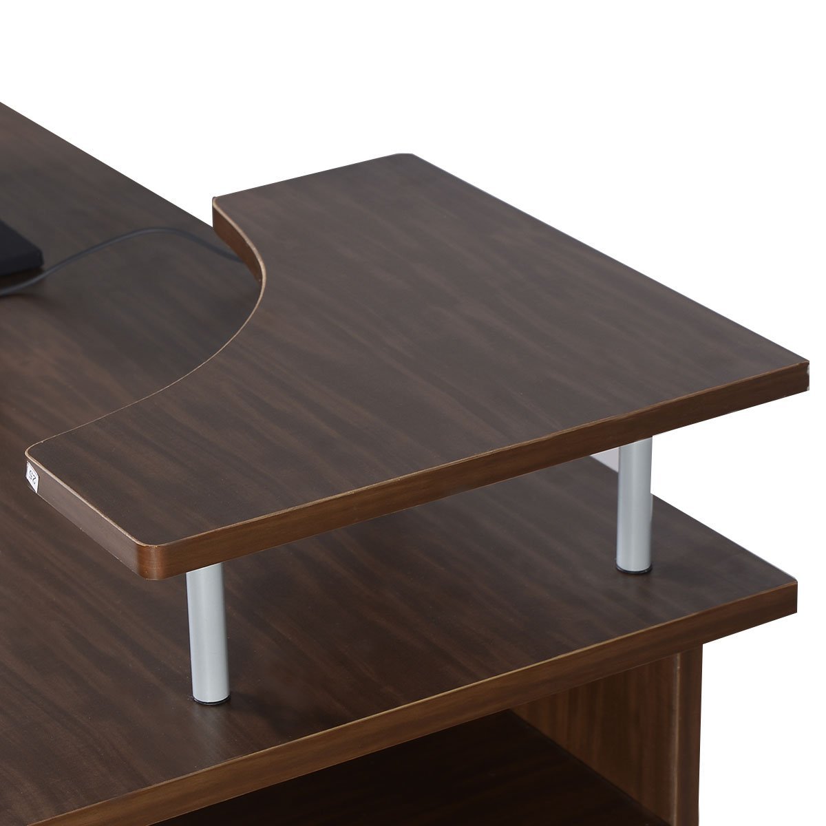 Schreibtisch, platzsparender Computertisch, mit Druckerablage, Walnut, Costway, 4