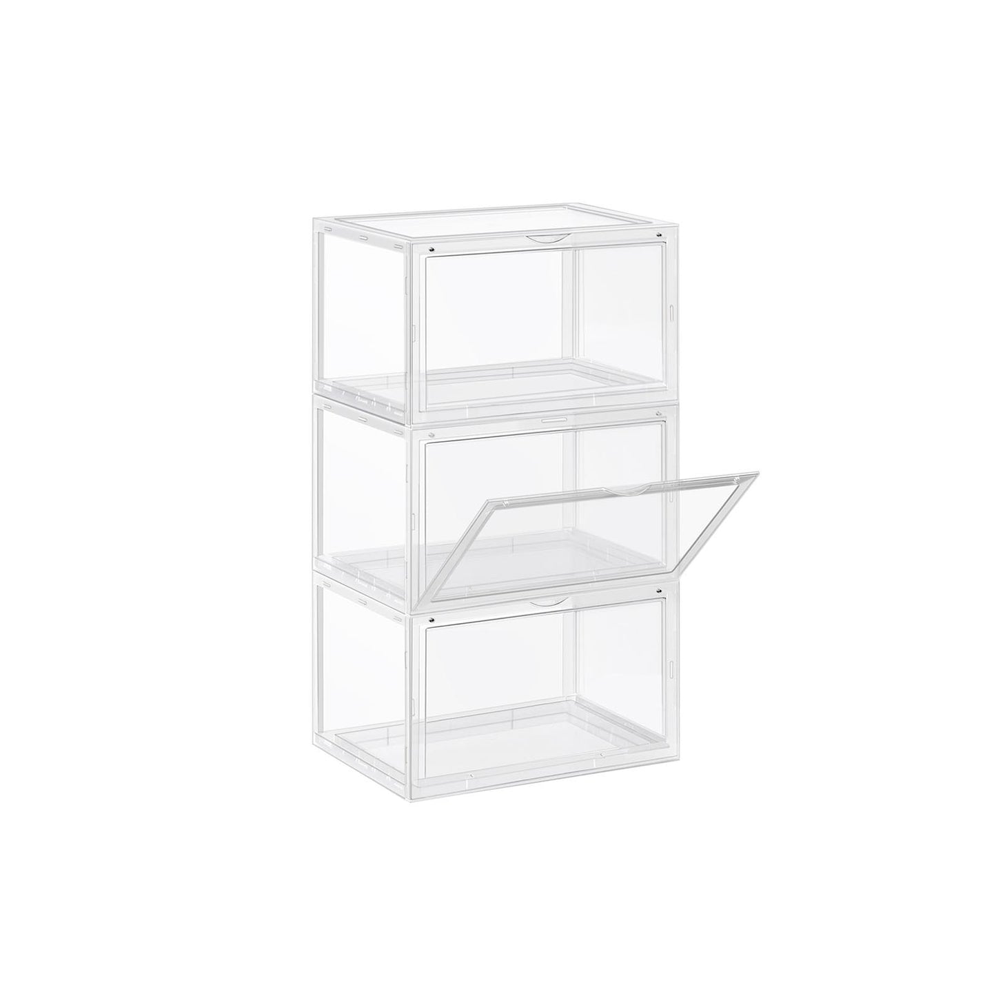 Schuhboxen, 3er Set, Schuhorganizer, Kunststoffboxen mit durchsichtiger Tür, für Schuhe bis Größe 46, transparent, SONGMICS, 1