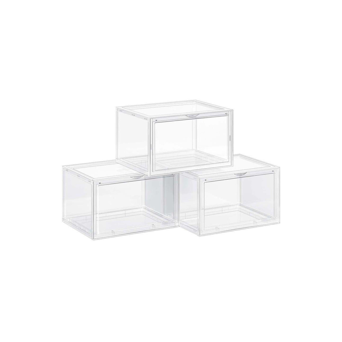 Schuhboxen, 3er Set, Schuhorganizer, Kunststoffboxen mit durchsichtiger Tür, für Schuhe bis Größe 46, transparent, SONGMICS, 2