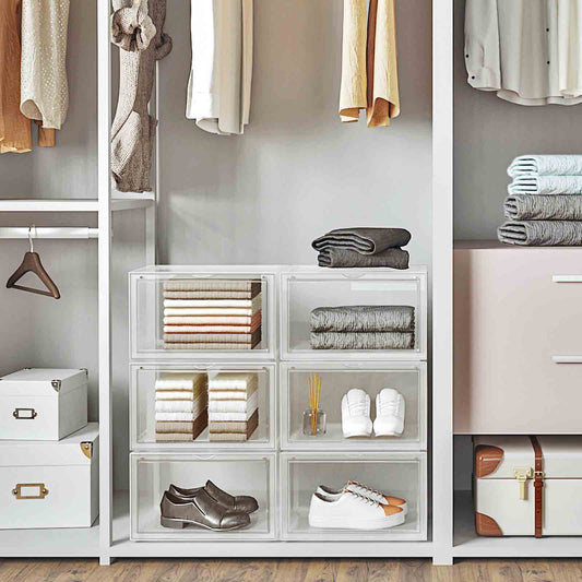 Schuhboxen, 3er Set, Schuhorganizer, Kunststoffboxen mit durchsichtiger Tür, für Schuhe bis Größe 46, transparent, SONGMICS, 3