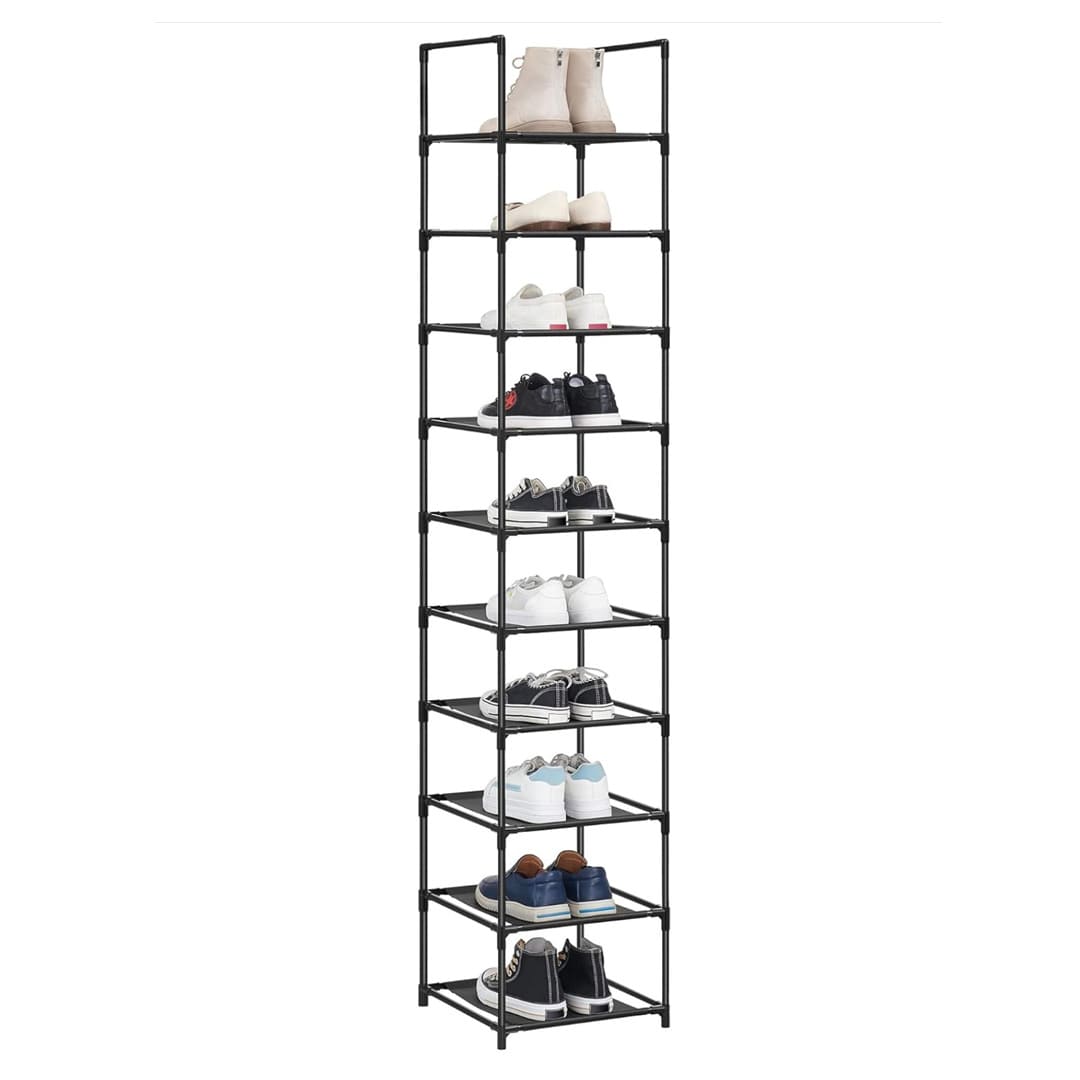 Schuhregal, 10 Ebenen, Schuhablage, Schuhregal Schmal Hoch, Platzsparend, 33 x 33 x 173 cm, schwarz, Songmics, 3