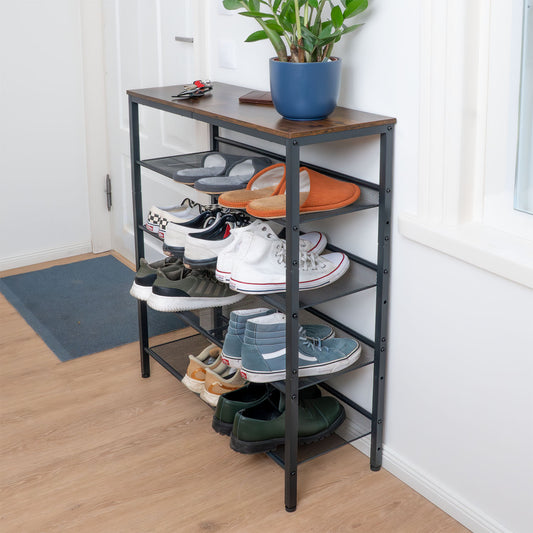 Schuhregal, 5-stöckiges, mit 4 verstellbar Gitterablage, Schuhregal Schmal, 75 x 28 x 93 cm, Schuhregal Metall, Tatkraft Otto, 1