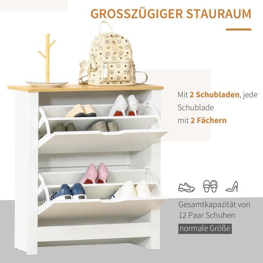 Schuhregal, Schuhschrank Schmal, Schuhregal Schmal, Schuhregal weiß, Schuhkipper schmal, Klappbar, Weiß, HOMCOM, 2