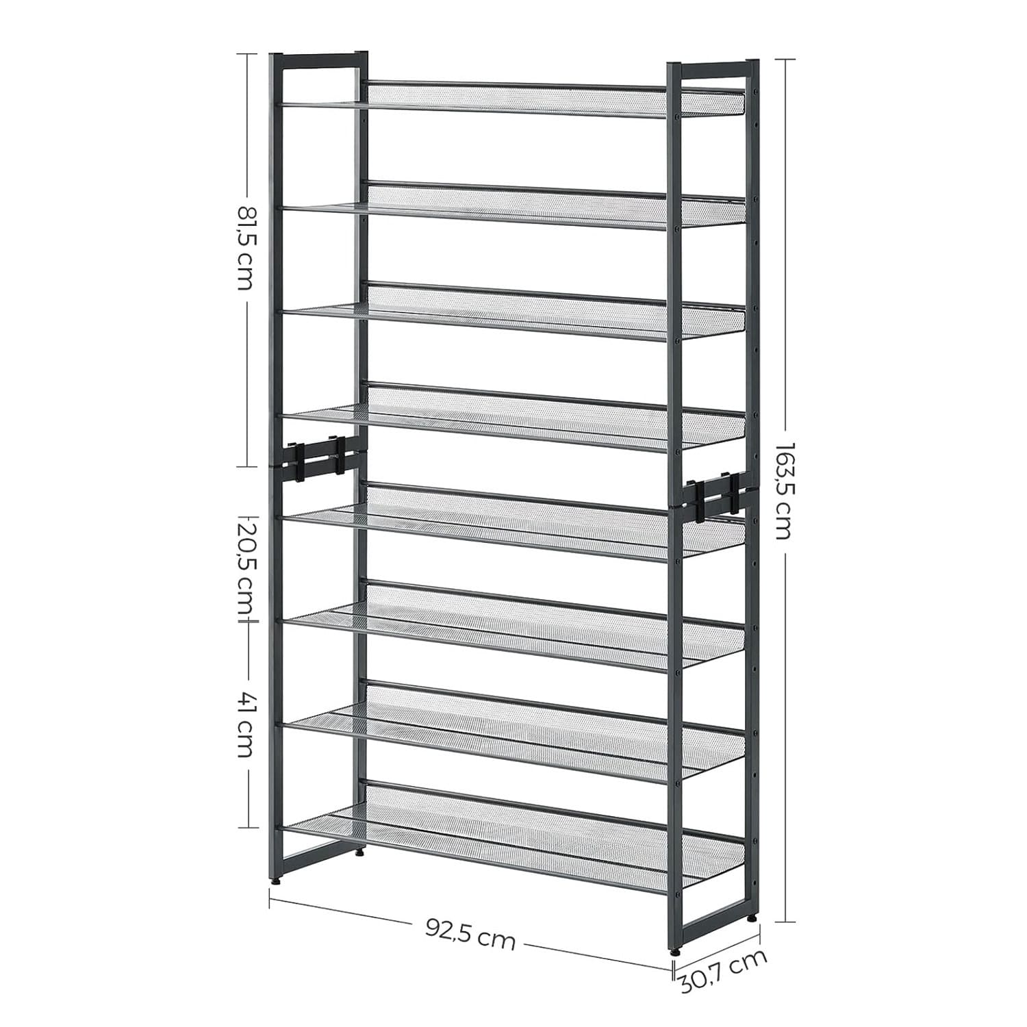 Schuhregal, mit 8 Ebenen, Schuhregal Schmal,  Schuhorganizern, Verstellbare, aus Metall, Songmics, 6