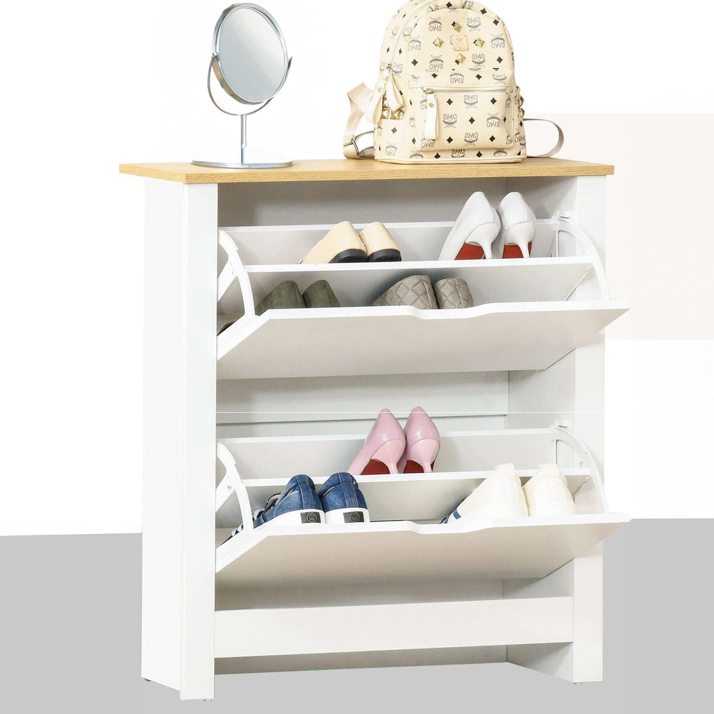 Schuhregal, Schuhschrank Schmal, Schuhregal Schmal, Schuhregal weiß, Schuhkipper schmal, Klappbar, Weiß, HOMCOM, 1