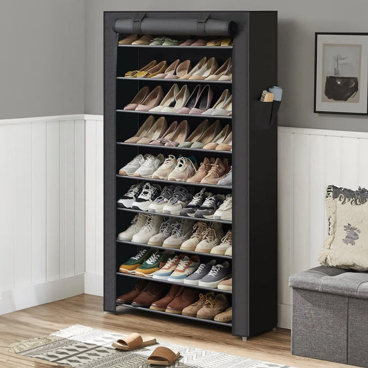 Schuhschrank, Schuhregal, mit 10 Ebenen, für 54 paar Schuhe, Schuhschrank Groß, XXXL, Stoffschrank, schwarz, Songmics