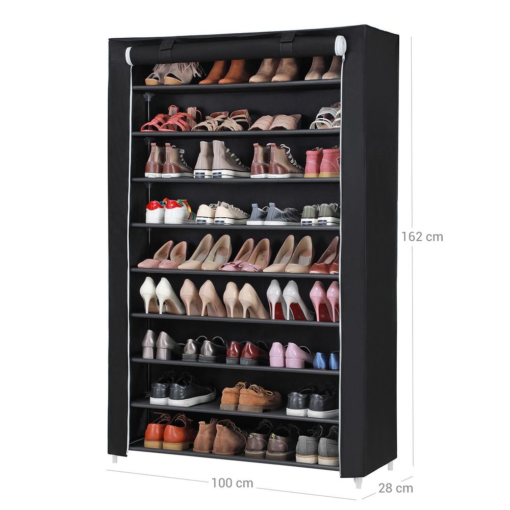 Schuhschrank, Schuhschrank Groß, XXXL, Schuhregal, mit 10 Ebenen, für 54 paar Schuhe, Stoffschrank, schwarz, Songmics, 13