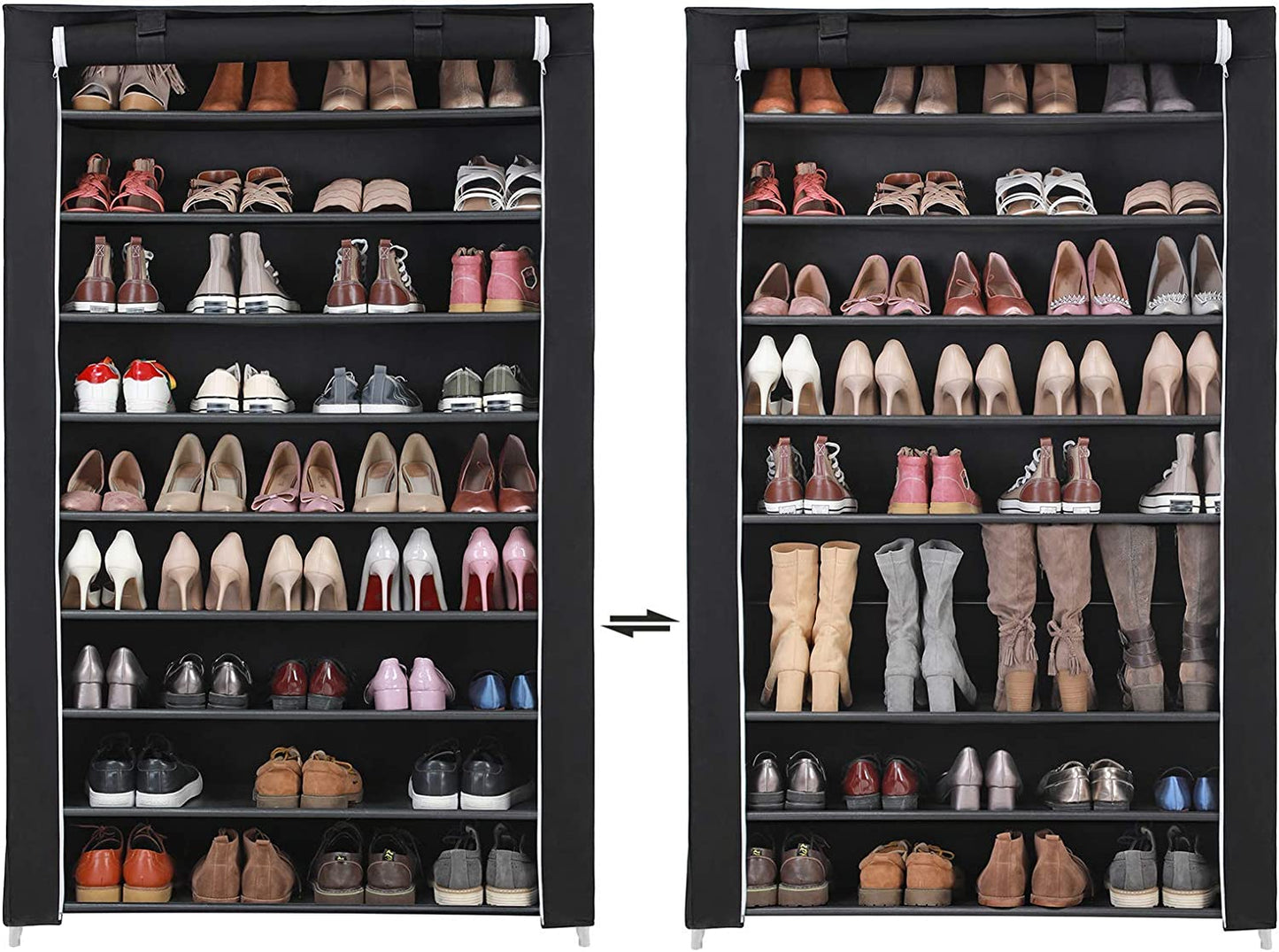 Schuhschrank, Schuhschrank Groß, XXXL, Schuhregal, mit 10 Ebenen, für 54 paar Schuhe, Stoffschrank, schwarz, Songmics, 14