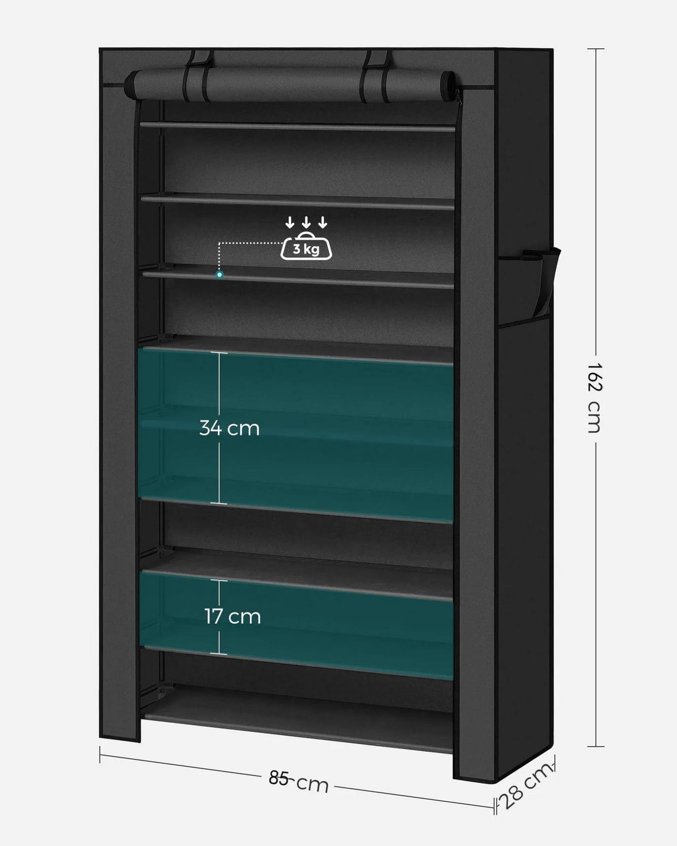 Schuhschrank, Schuhschrank Groß, XXXL, Schuhregal, mit 10 Ebenen, für 54 paar Schuhe, Stoffschrank, schwarz, Songmics, 5