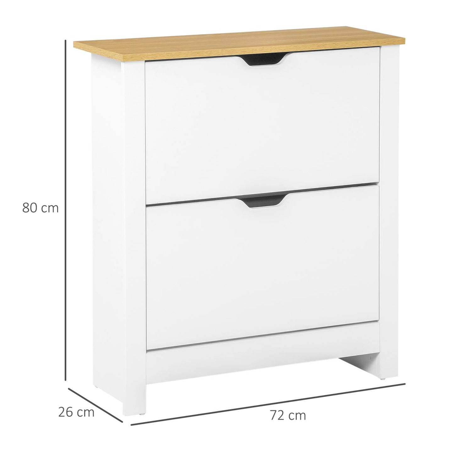 Schuhschrank platzsparend Schuhkipper schmal mit 2 Klappen für 12 Paar Schuhe, Schuhregal für Flur, Weiß+Natur, HOMCOM, 1