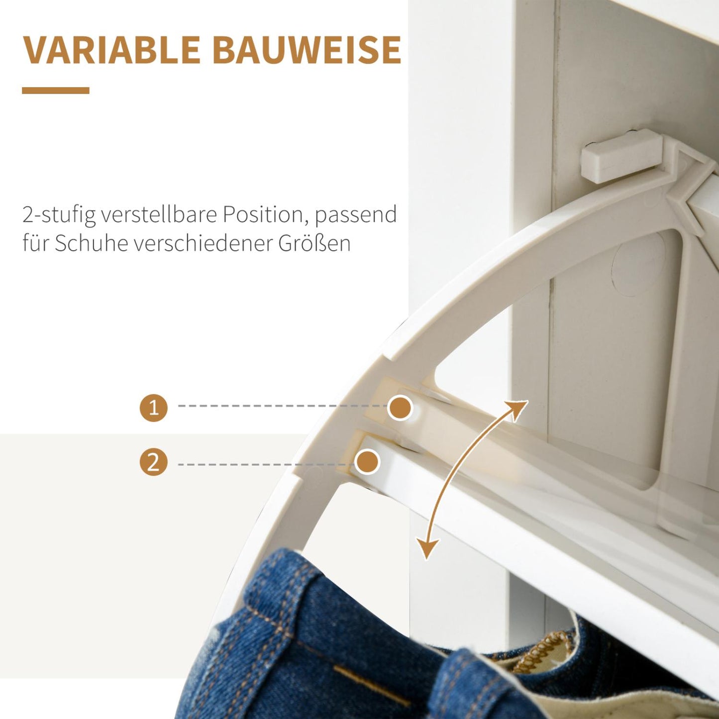 Schuhschrank platzsparend Schuhkipper schmal mit 2 Klappen für 12 Paar Schuhe, Schuhregal für Flur, Weiß+Natur, HOMCOM, 3