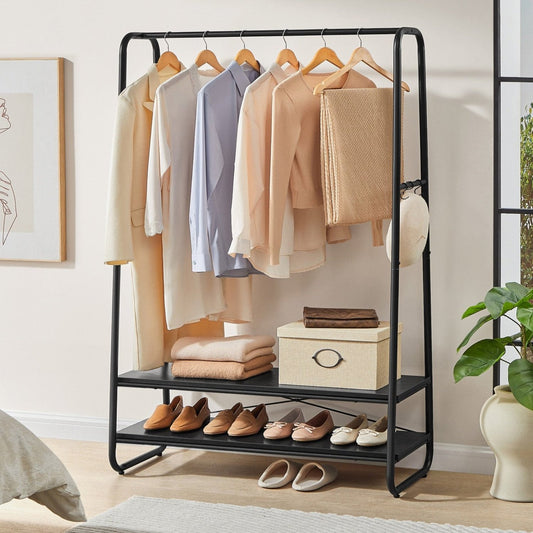 Schwerlast Kleiderständer, bis 190 kg belastbar, Kleiderständer Stabil, Garderobenständer, Garderobe, mit 2 Ablagen, Vasagle