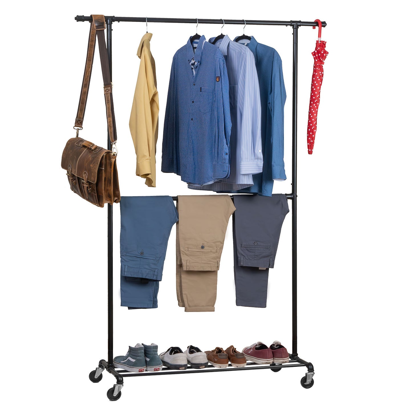 Kleiderständer, mit 2 Kleiderstangen, Kleiderständer Stabil, Metall, Garderobenständer, Tatkraft Drago, n