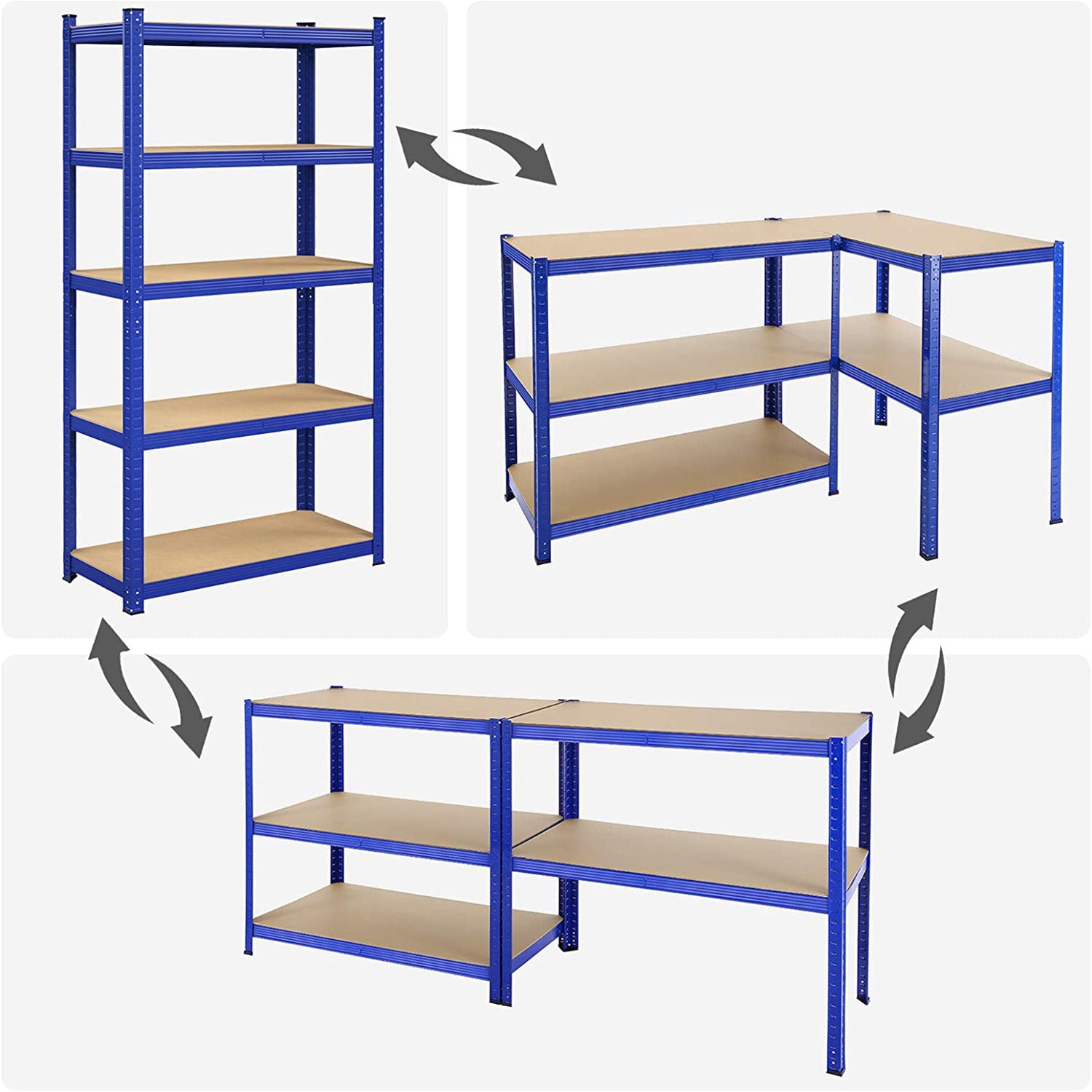 Schwerlastregal, 2er Set, Kellerregal, Lastenregal, 5 Ablagen, 40x90x180cm, bis 875kg, Standregal, Blau, Songmics, 2
