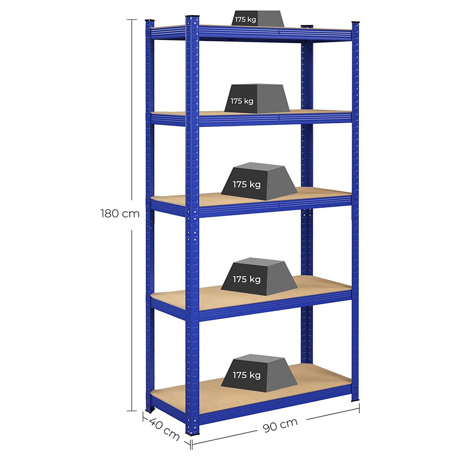 Schwerlastregal, 2er Set, Kellerregal, Lastenregal, 5 Ablagen, 40x90x180cm, bis 875kg, Standregal, Blau, Songmics, 5