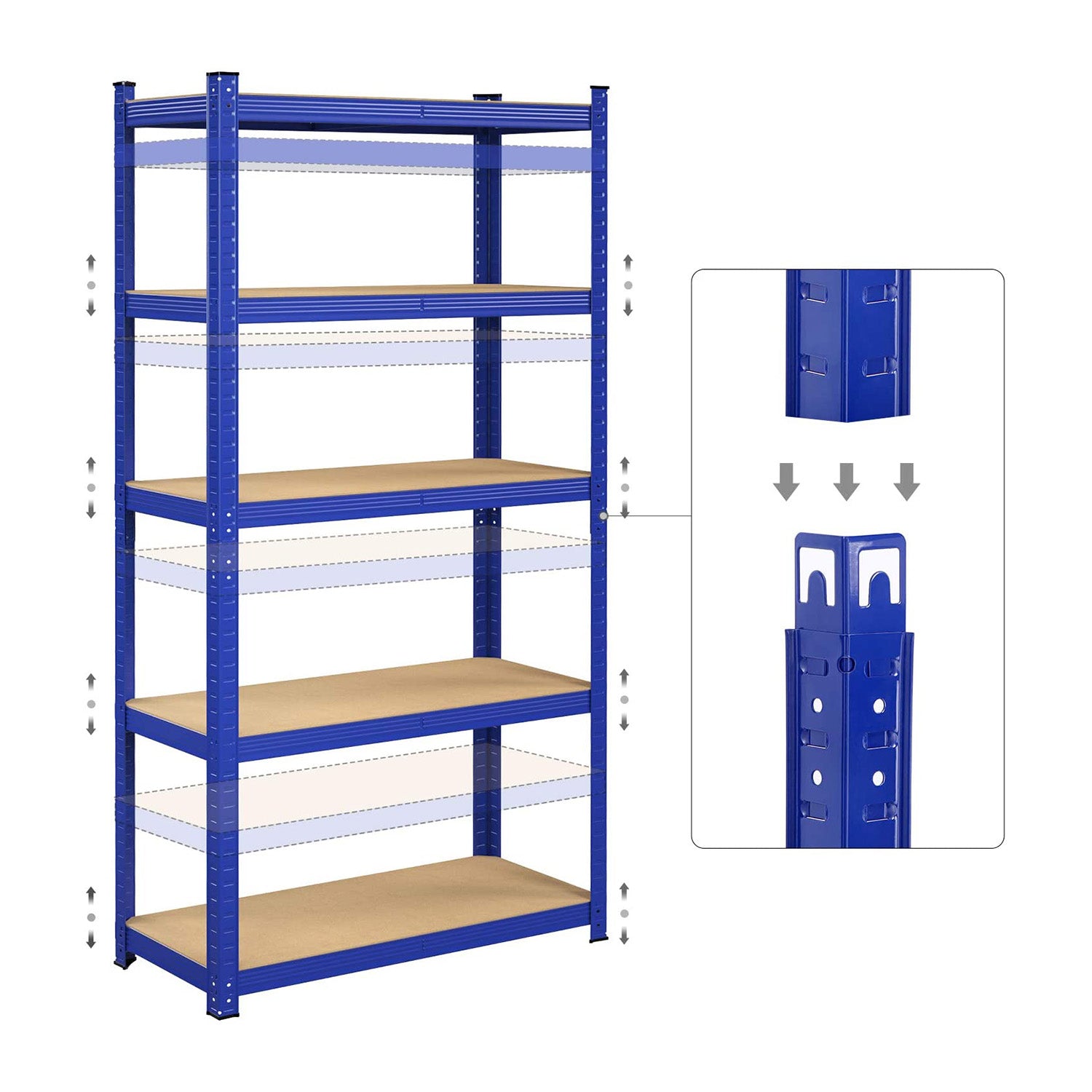 Schwerlastregal, 2er Set, Kellerregal, Lastenregal, 5 Ablagen, 40x90x180cm, bis 875kg, Standregal, Blau, Songmics, 7