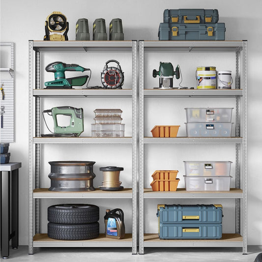 Schwerlastregal, 2er Set, Kellerregal, Lastenregal, 5 Ablagen, 50x100x200cm, bis 600 kg, Standregal, Silbern, Songmics, 2