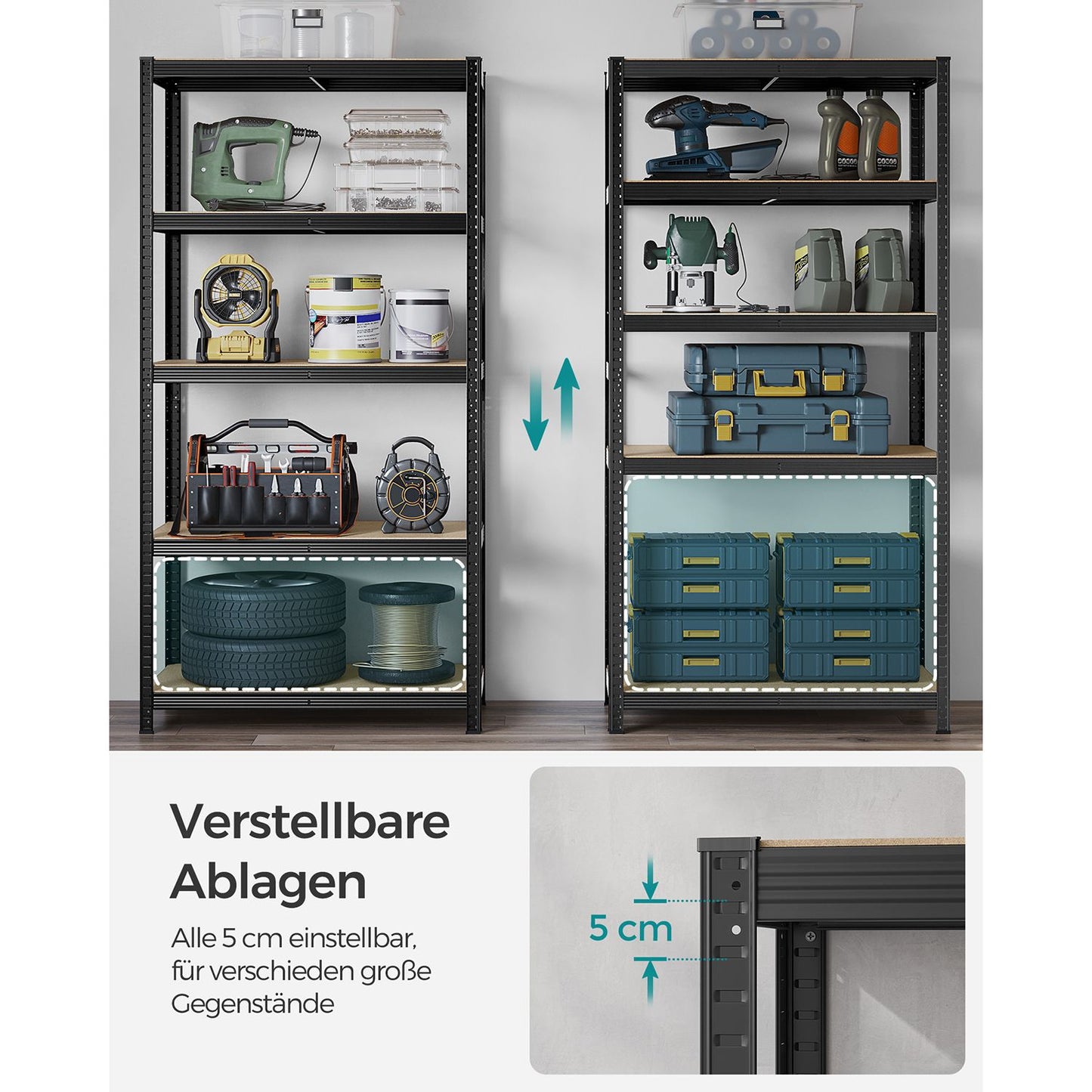 Schwerlastregal, 2er Set, Kellerregal, Lastenregal, 5 Ablagen, 50x100x200cm, bis 600 kg, Standregal, , Songmics, 5