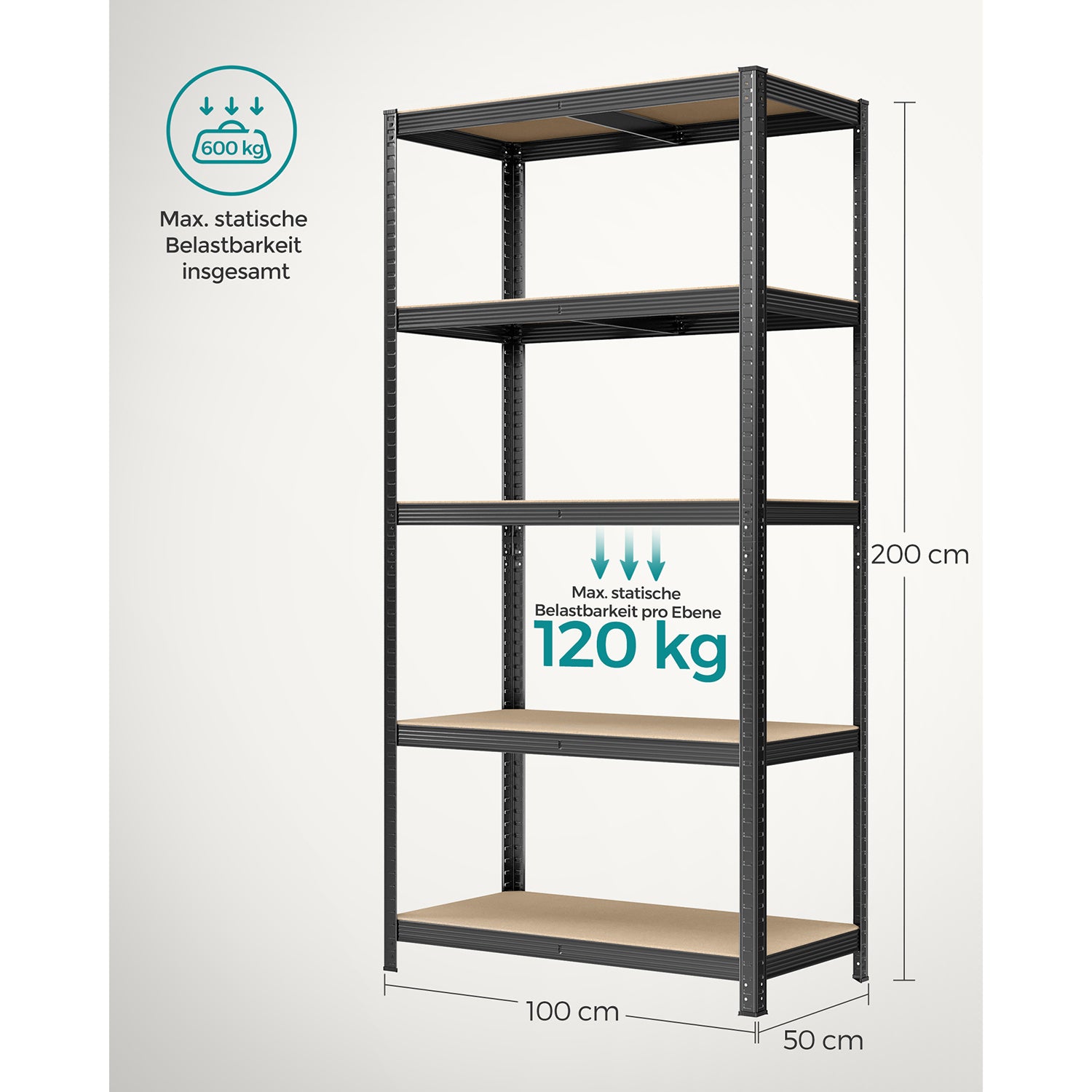 Schwerlastregal, 2er Set, Kellerregal, Lastenregal, 5 Ablagen, 50x100x200cm, bis 600 kg, Standregal, , Songmics, 8