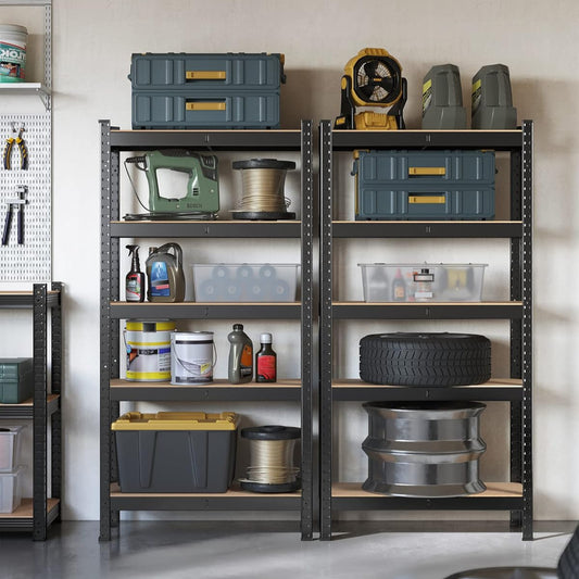 Schwerlastregal, 2er Set, Kellerregal, Lastenregal, 5 Ablagen, Regal Schmal, 30x75x150cm, bis 650 kg, Schwarz, Songmics, 2