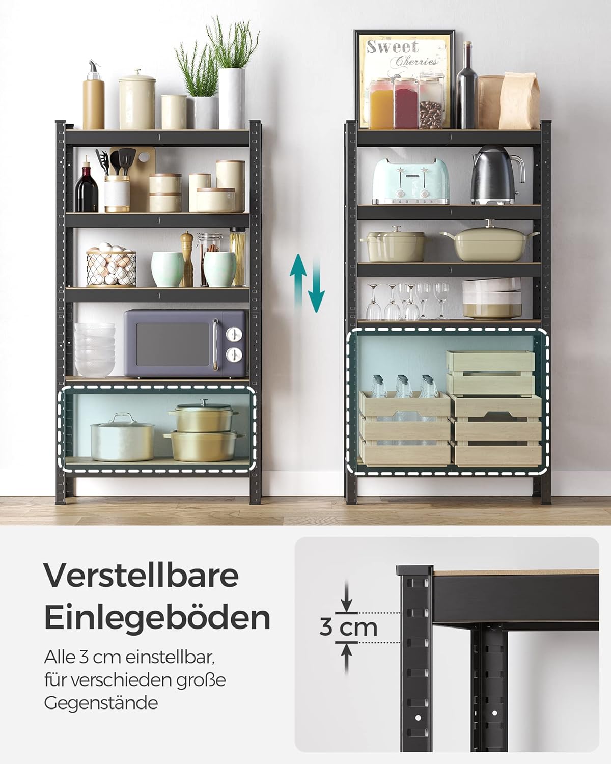 Schwerlastregal, 2er Set, Kellerregal, Lastenregal, 5 Ablagen, Regal Schmal, 30x75x150cm, bis 650 kg, Schwarz, Songmics, 4