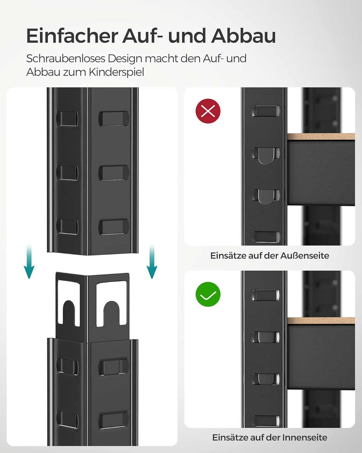Schwerlastregal, 2er Set, Kellerregal, Lastenregal, 5 Ablagen, Regal Schmal, 30x75x150cm, bis 650 kg, Schwarz, Songmics, 5