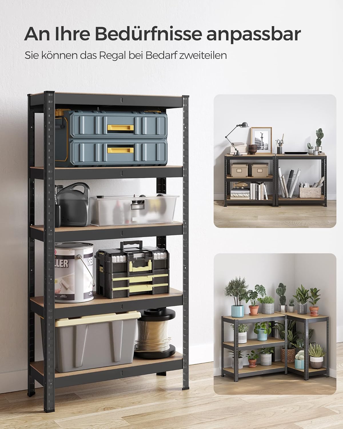 Schwerlastregal, 2er Set, Kellerregal, Lastenregal, 5 Ablagen, Regal Schmal, 30x75x150cm, bis 650 kg, Schwarz, Songmics, 6