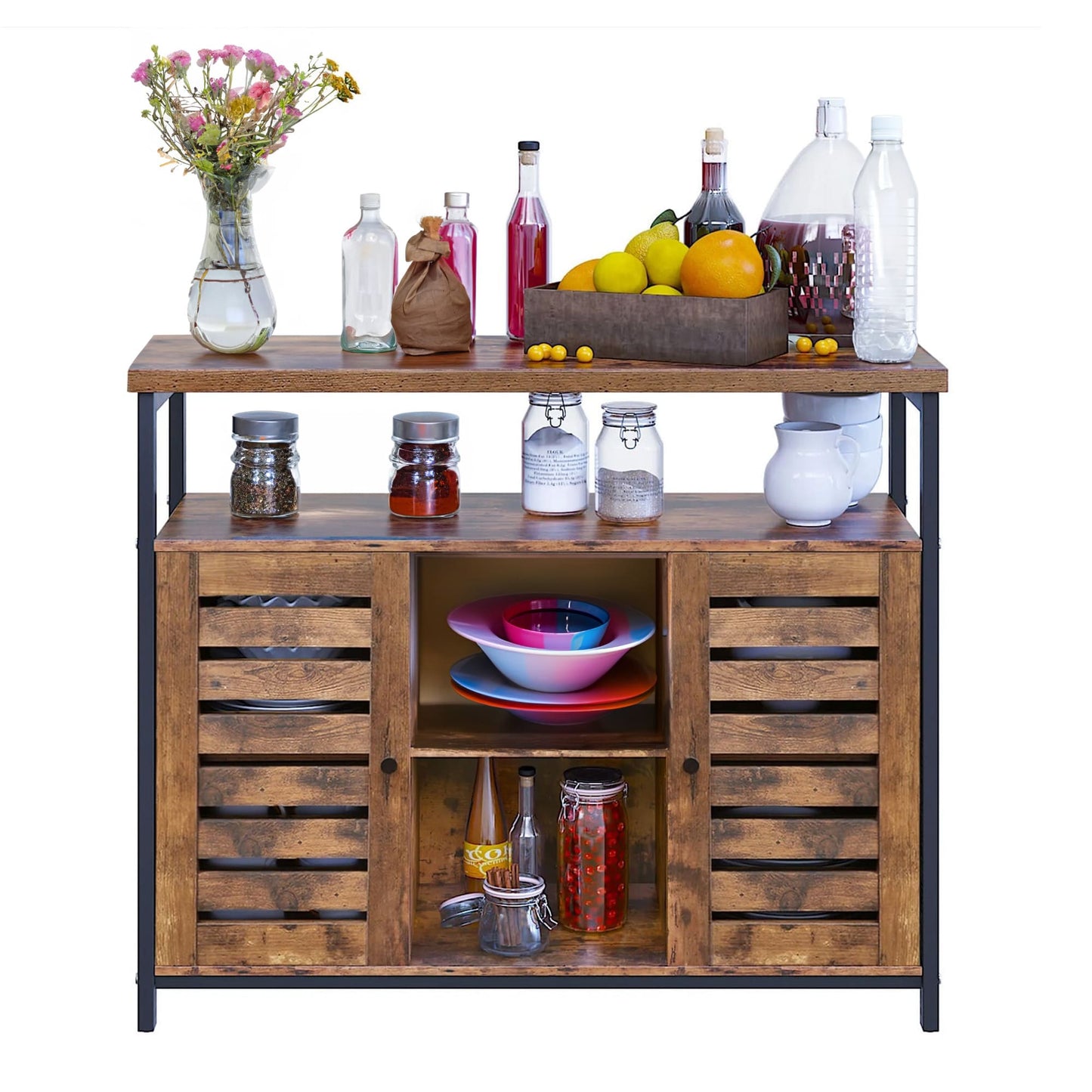 Sideboard, Beistellschrank, Küchen Sideboard, Küchenschrank, Flurschrank, Kommode mit Lamellentüren, Vasagle