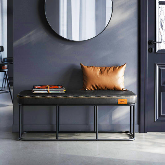 Sitzbank, Bettbank, Sitzbank Esszimmer, Sitzbank Schlafzimmer, Kunstleder, Nähte, Metallrahmen, bis 300kg, schwarz, VASAGLE, h