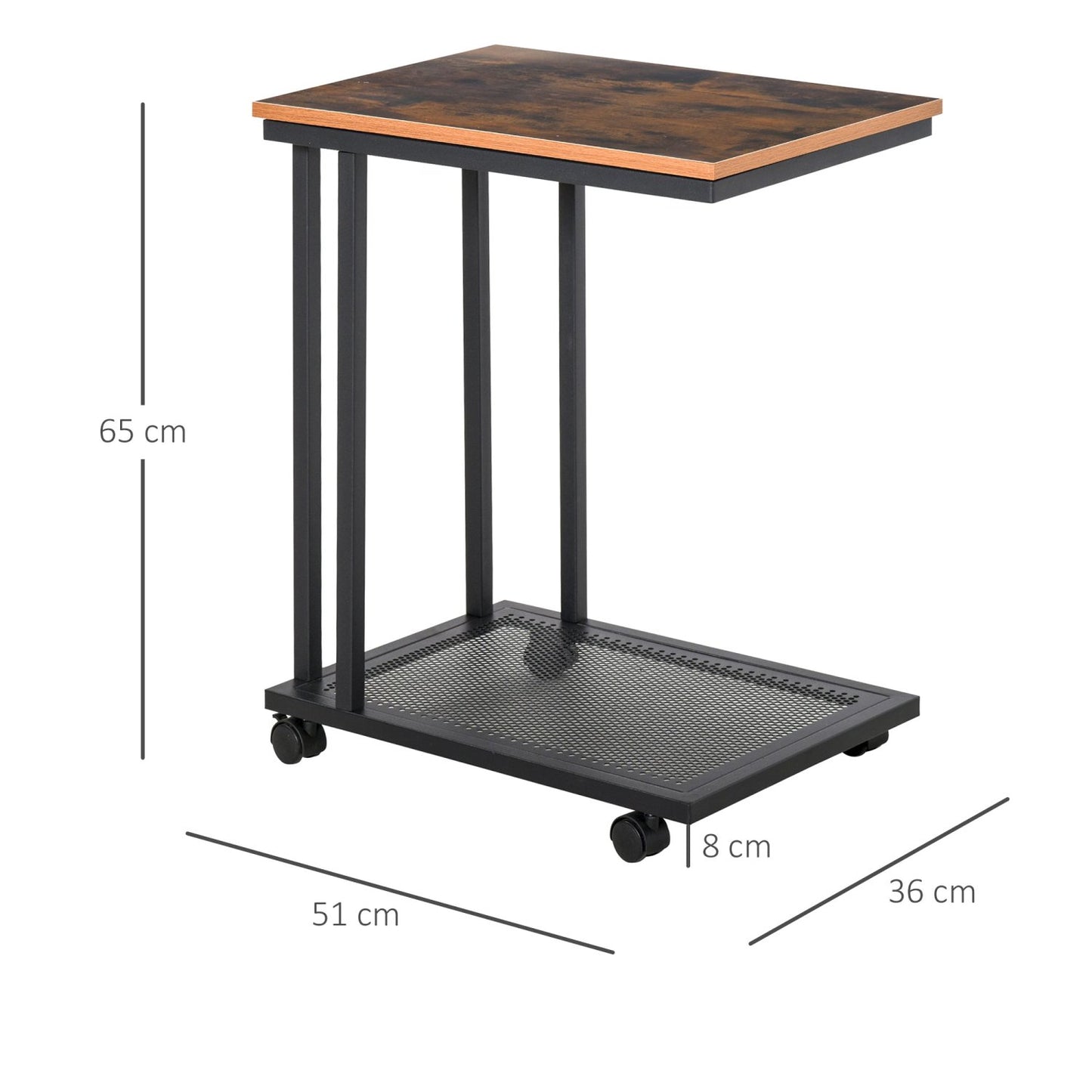 Sofatisch, Beistelltisch C-Form rollbar Rollwagen, Servierwagen, Nebentisch, Robust und Stabil, HOMCOM, 2