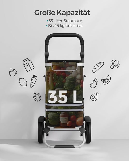 Einkaufstrolley, Trolley, Einkaufswagen mit Kühlfach, groß, 35 L, klappbar, Einkaufstasche mit Rollen, schwarz, SONGMICS, 4