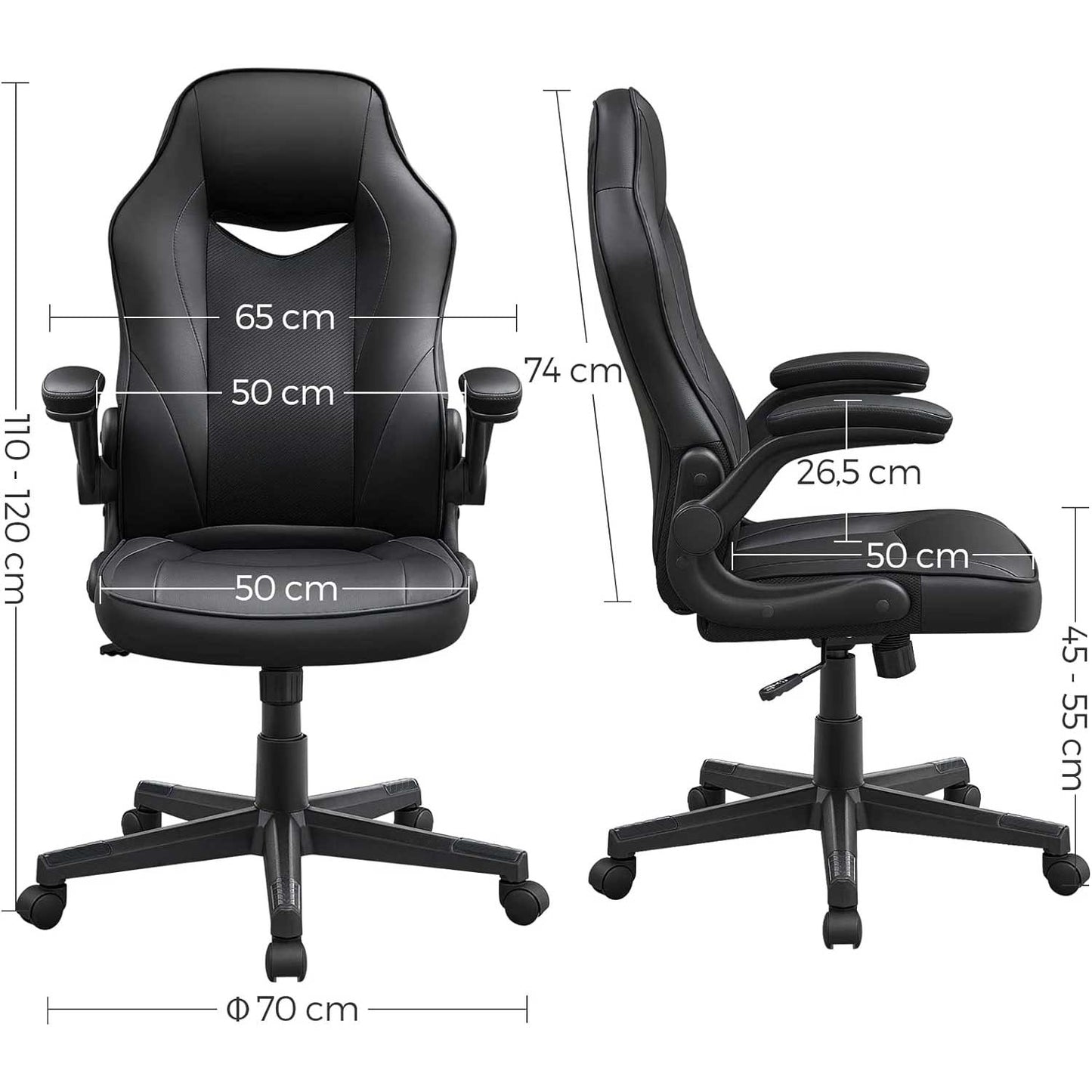 Bürostuhl, Ergonomischer bürostuhl, ergonomischer Schreibtischstuhl, Computerstuhl, höhenverstellbar, schwarz, SONGMICS, 5