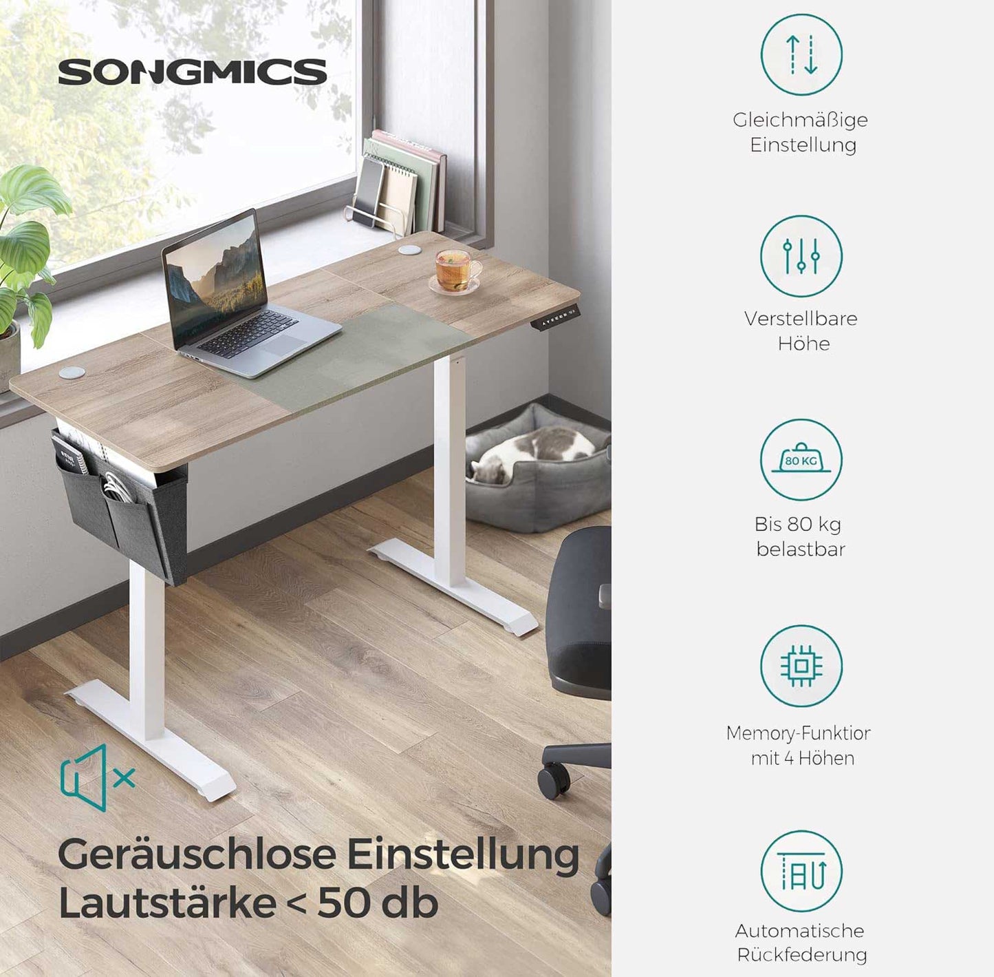 Schreibtisch, Computertisch, Höhenverstellbarer Elektrischer schreibtisch, Memory-Funktion mit 4 Höhen