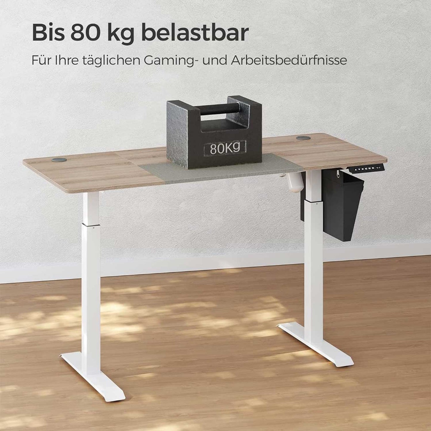 Schreibtisch, Computertisch, Höhenverstellbarer Elektrischer schreibtisch, Memory-Funktion mit 4 Höhen, basisweiß-greige, 1