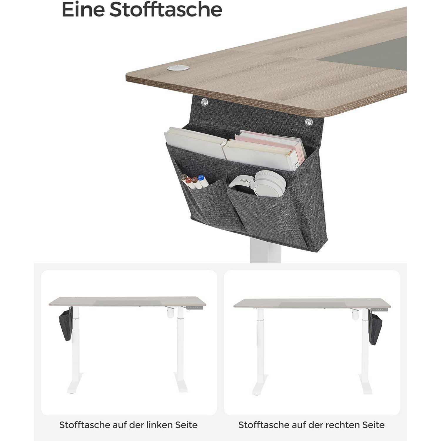 Schreibtisch, Computertisch, Höhenverstellbarer Elektrischer schreibtisch, Memory-Funktion mit 4 Höhen, basisweiß-greige, 3