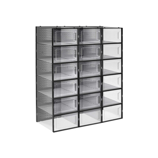 Schuhboxen, 18er Set, Schuhorganizer, aus Kunststoff, für Schuhe bis Größe 44, transparent-schwarz, SONGMICS, 1